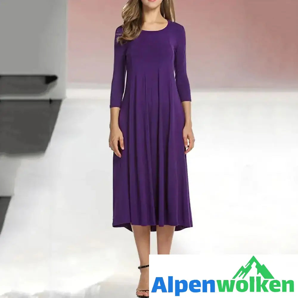 Alpenwolken - Neues einfarbiges Swing-Kleid mit mittleren Ärmeln