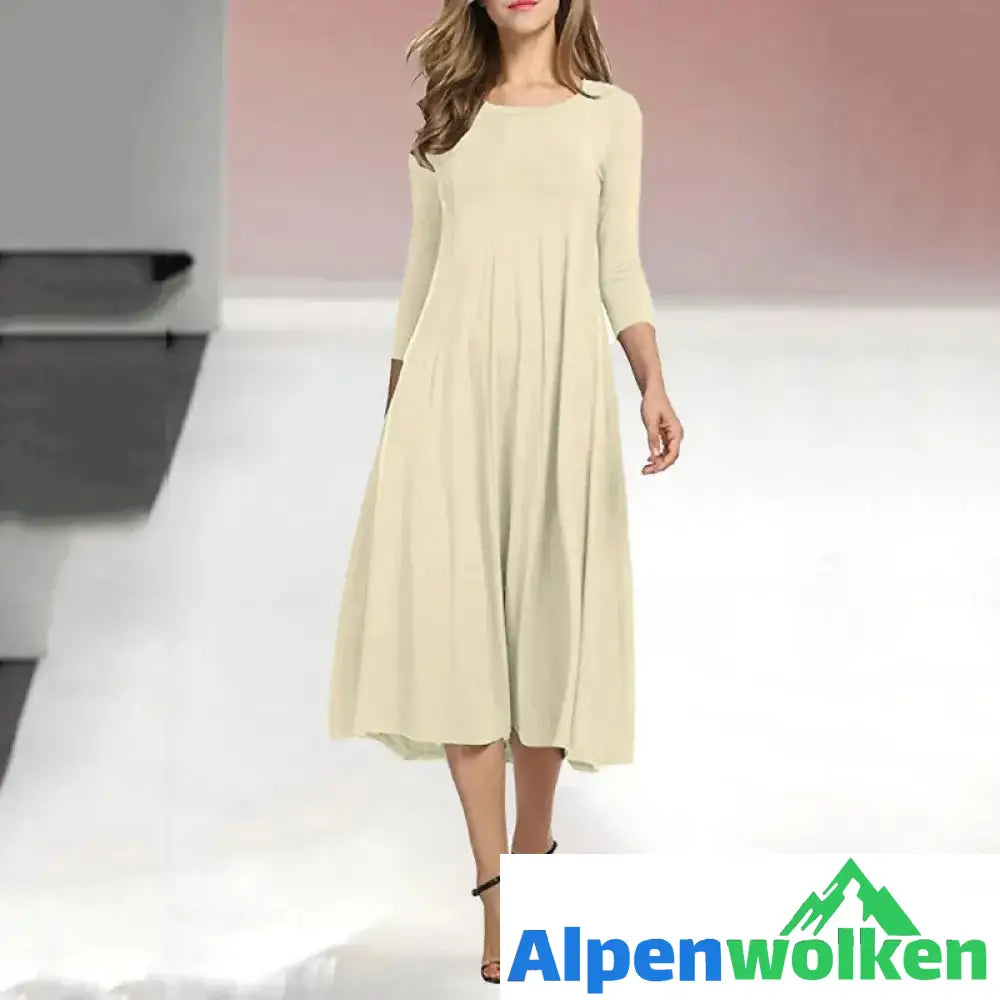 Alpenwolken - Neues einfarbiges Swing-Kleid mit mittleren Ärmeln