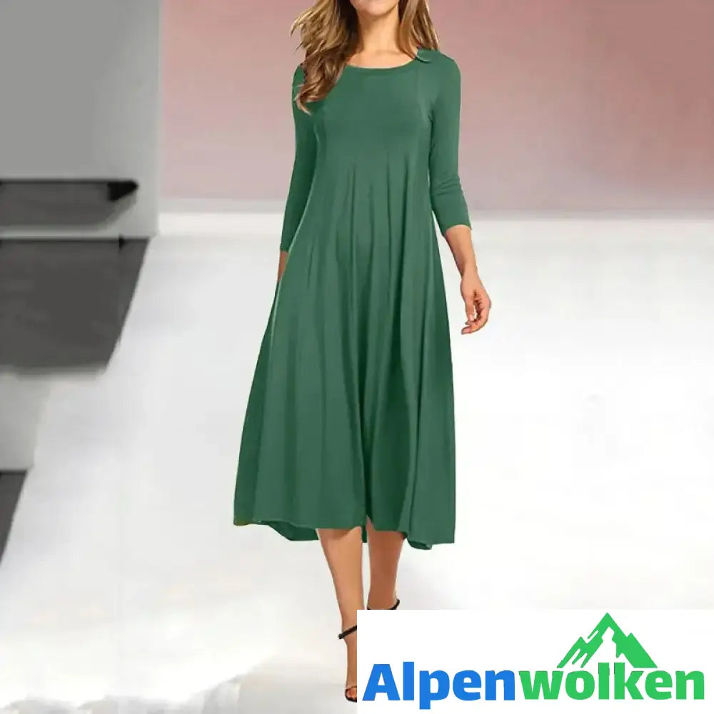 Alpenwolken - Neues einfarbiges Swing-Kleid mit mittleren Ärmeln