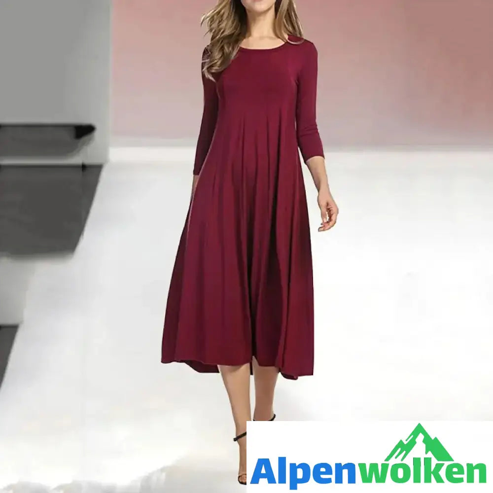 Alpenwolken - Neues einfarbiges Swing-Kleid mit mittleren Ärmeln