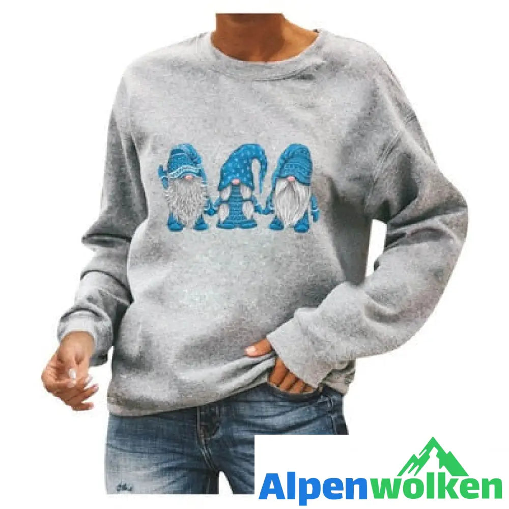 Alpenwolken - Niedlicher Weihnachtsmann Grafik Pullover Graublau