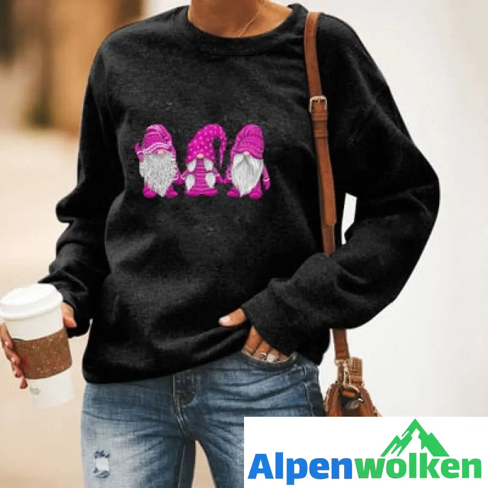 Alpenwolken - Niedlicher Weihnachtsmann Grafik Pullover Schwarz rosa rot