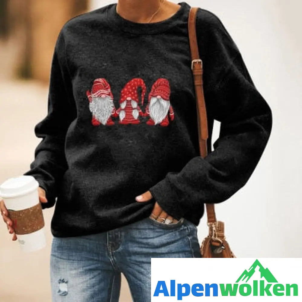 Alpenwolken - Niedlicher Weihnachtsmann Grafik Pullover Schwarz rot