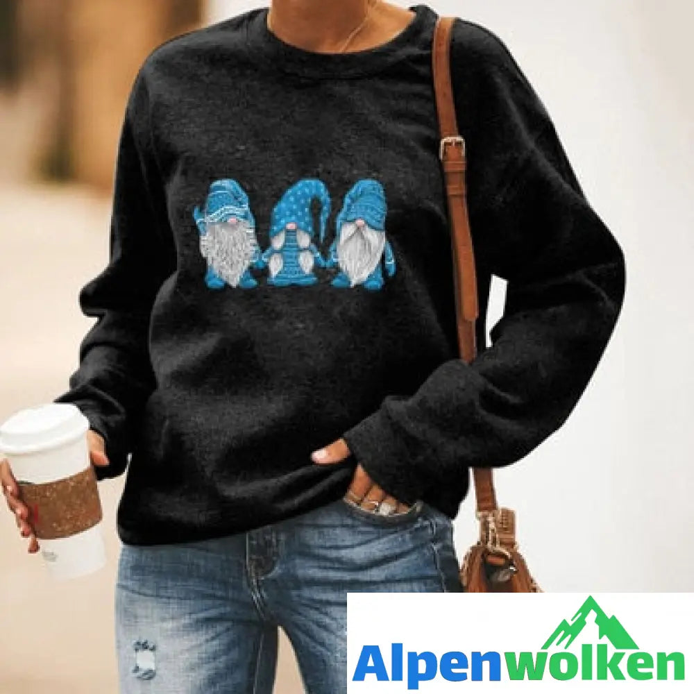 Alpenwolken - Niedlicher Weihnachtsmann Grafik Pullover Schwarzblau