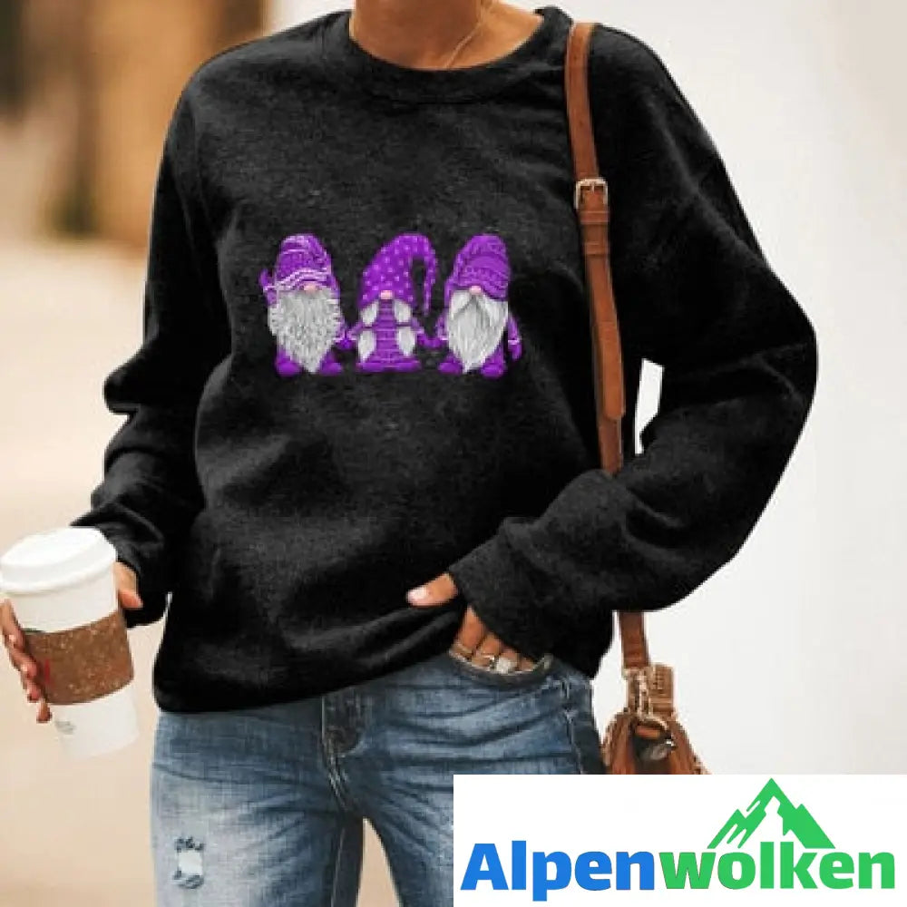 Alpenwolken - Niedlicher Weihnachtsmann Grafik Pullover Schwarzviolett