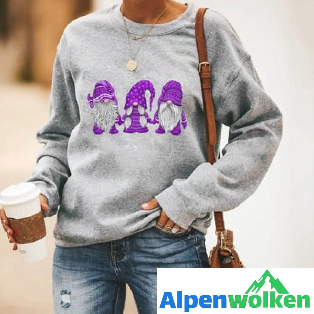 Alpenwolken - Niedlicher Weihnachtsmann Grafik Pullover Violett grau