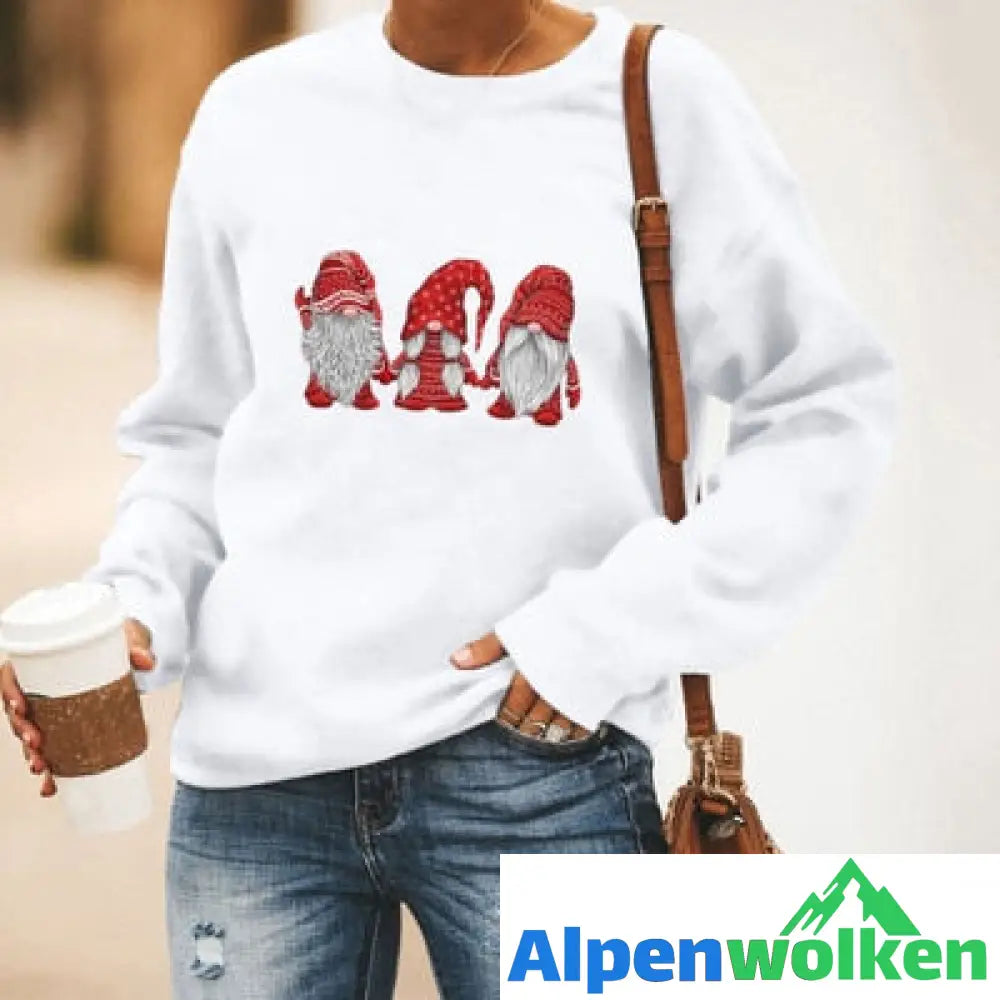 Alpenwolken - Niedlicher Weihnachtsmann Grafik Pullover Weiß