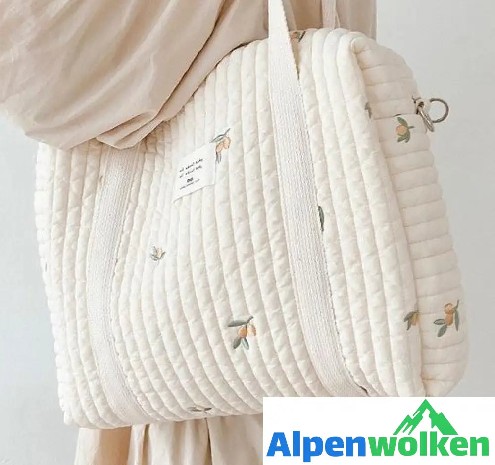 Alpenwolken - Niedliches Bären-Blumen-Stickerei-Muster, Baby-Beige, Baumwollstoff, Reißverschluss, Windel, Handtasche, Gepäcktasche Oliven