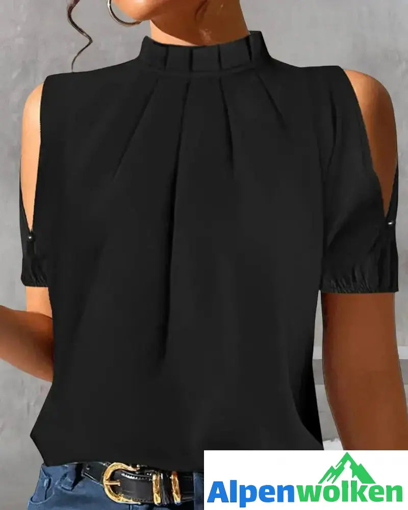 Alpenwolken - Off-Shoulder-Bluse in einfarbig Schwarz