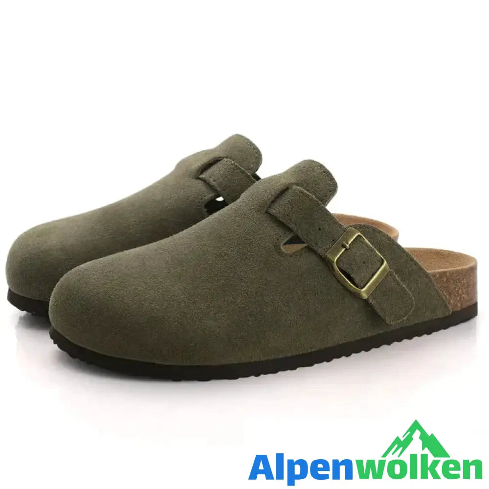 Alpenwolken - Orthopädische Boston Clogs Frauen Pantoffeln Armee grün