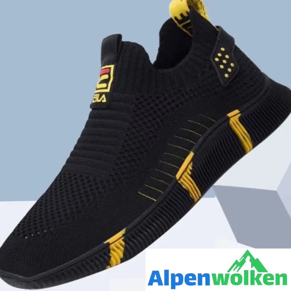 Alpenwolken - Orthopädische Herrenschuhe aus Mesh Schwarz und gelb