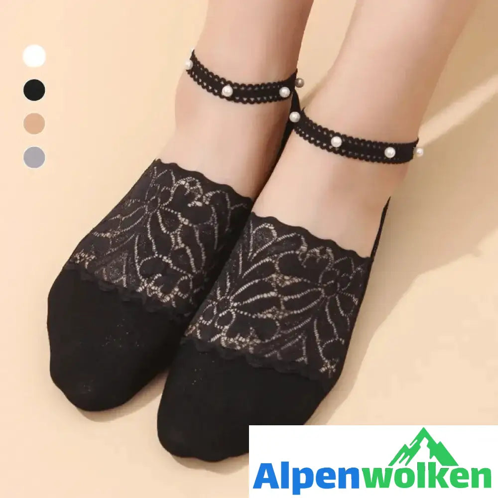 Alpenwolken - Perlen Spitze Socken Schwarz (1 Paar)