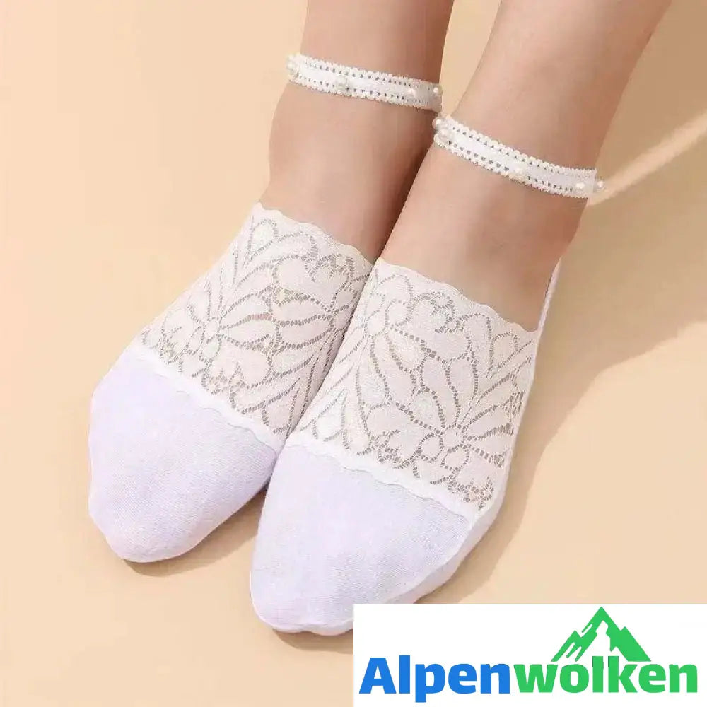 Alpenwolken - Perlen Spitze Socken Weiß (1 Paar)