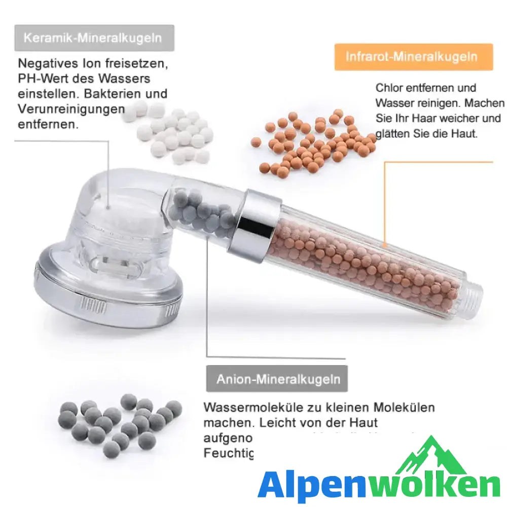 Alpenwolken - Premium Duschkopf Handbrause mit Ionenfilter wassersparend mit verstellbaren Wasserdruck