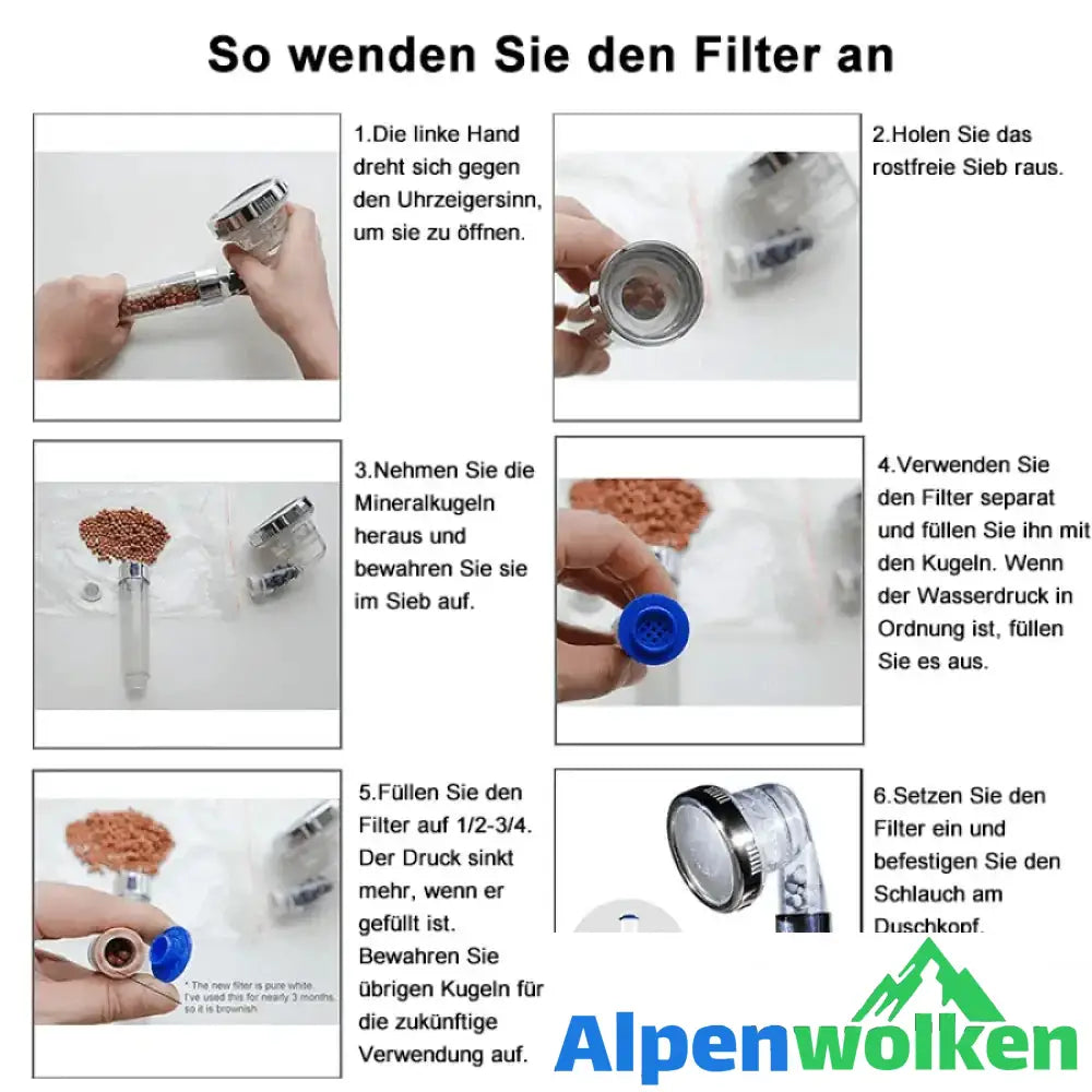 Alpenwolken - Premium Duschkopf Handbrause mit Ionenfilter wassersparend mit verstellbaren Wasserdruck