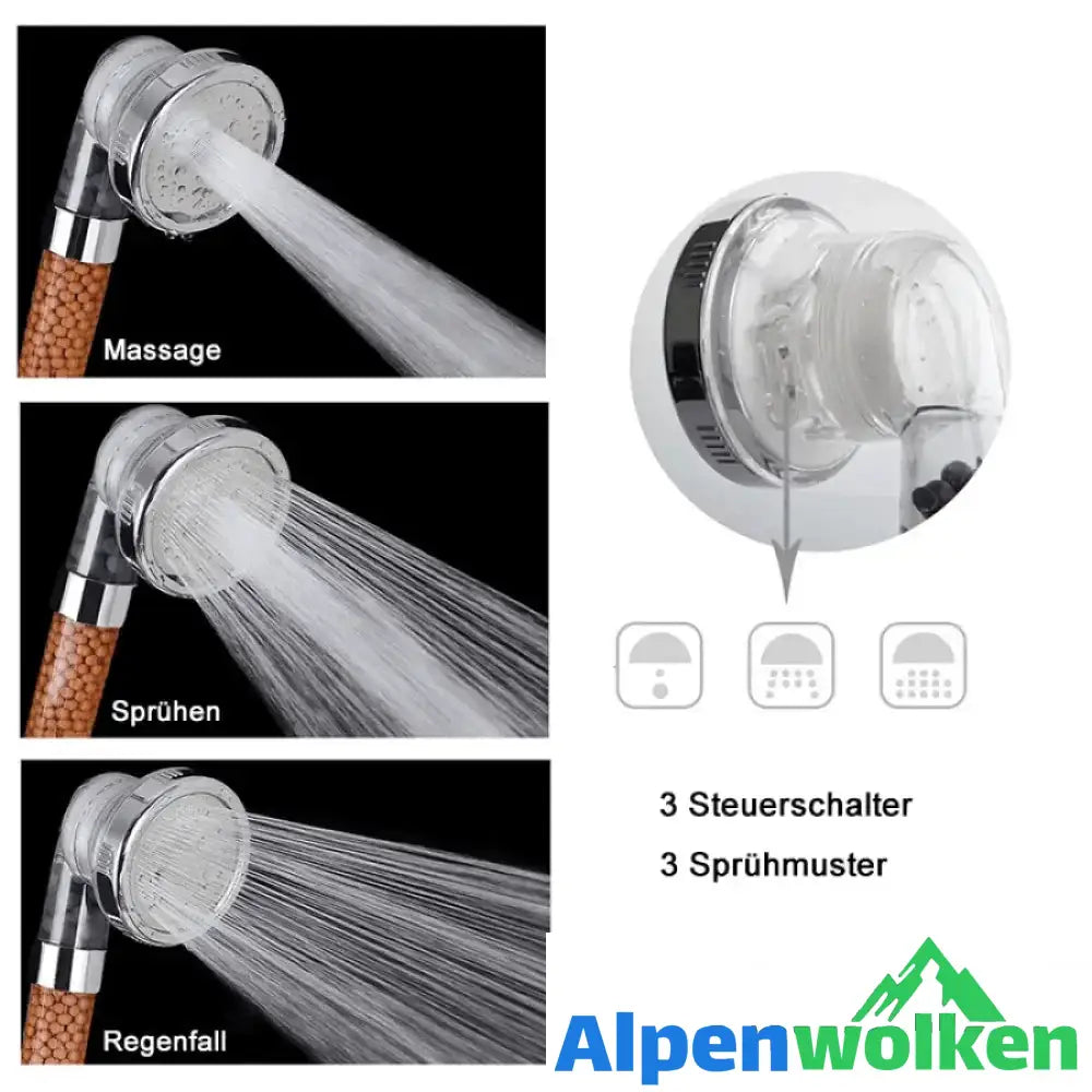 Alpenwolken - Premium Duschkopf Handbrause mit Ionenfilter wassersparend mit verstellbaren Wasserdruck