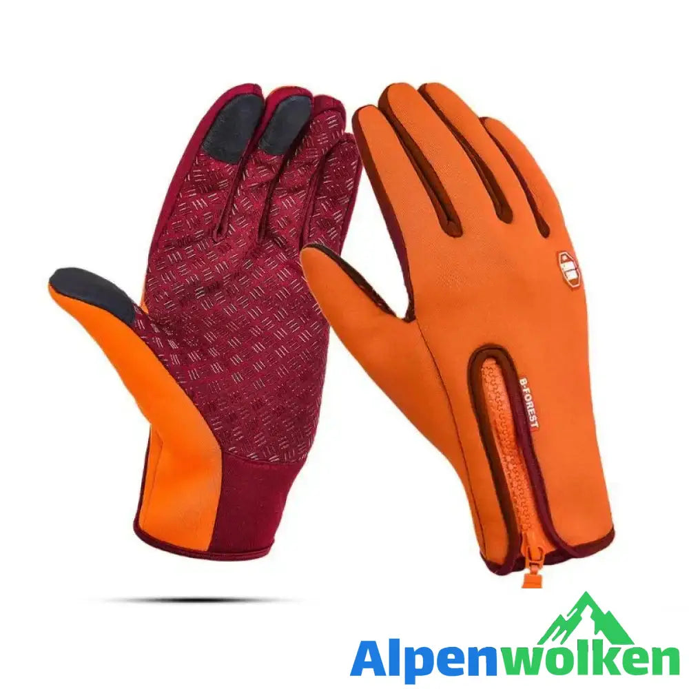 Alpenwolken - Premiume warme winddichte wasserdichte Touchscreen Handschuhe Unisex Orange