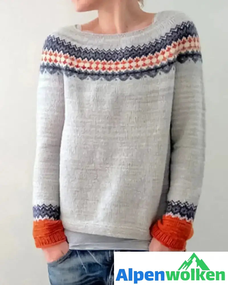 Alpenwolken - Pullover mit Rundhalsausschnitt und Farbblockdesign Grau