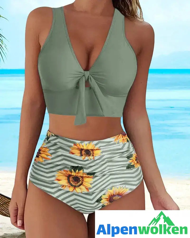 Alpenwolken - Push-up-Bikini mit hoher Taille und Blumendruck