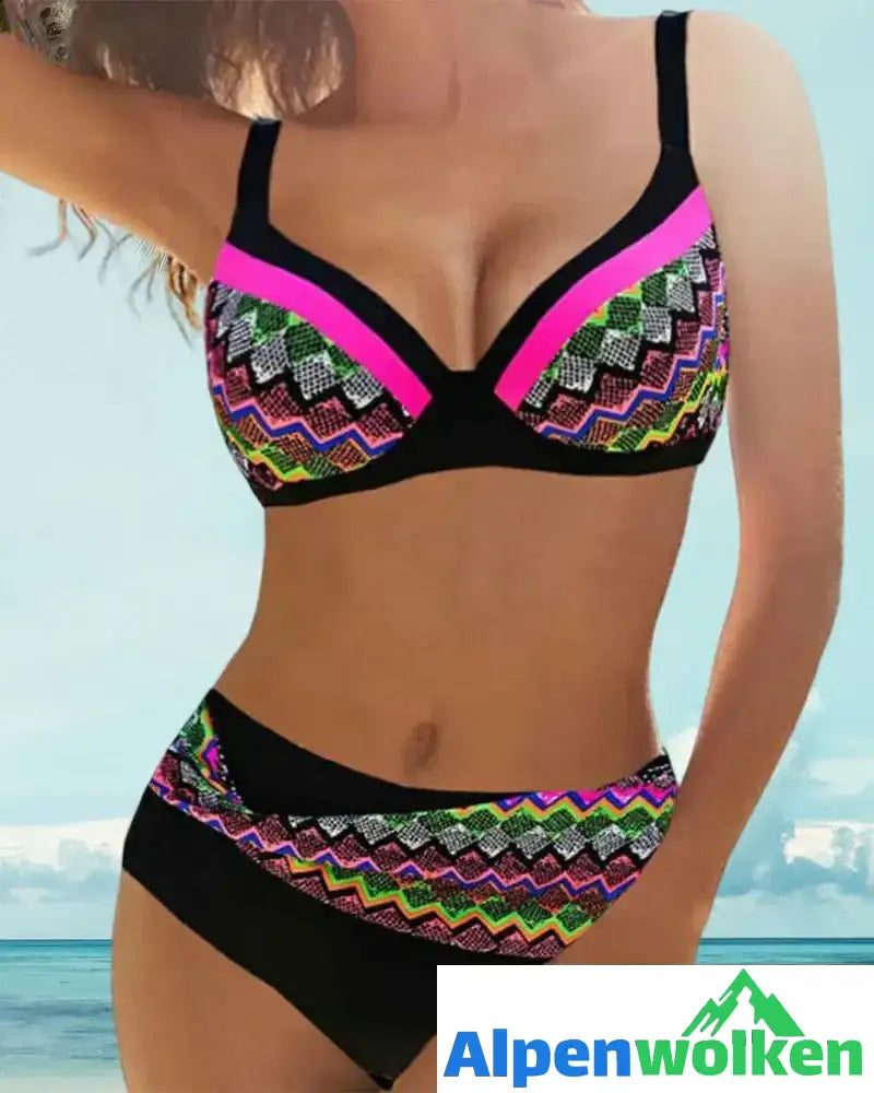 Alpenwolken - Push-up-Bikinis mit hoher Taille und Streifendruck