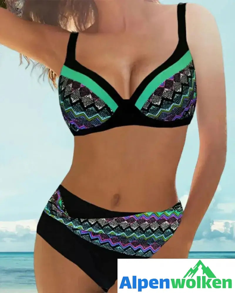 Alpenwolken - Push-up-Bikinis mit hoher Taille und Streifendruck