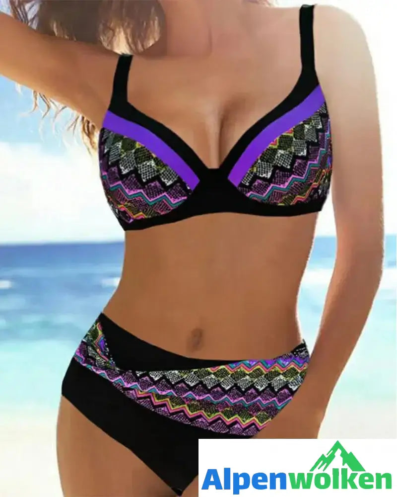 Alpenwolken - Push-up-Bikinis mit hoher Taille und Streifendruck Violett