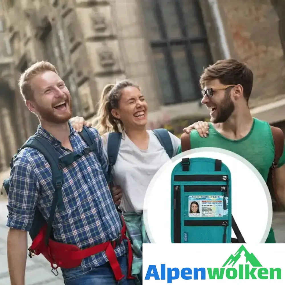 Alpenwolken - Reisehalstasche mit RFID-blockierendem Reisepasshalter