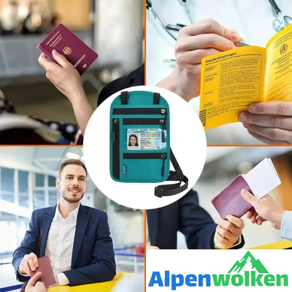 Alpenwolken - Reisehalstasche mit RFID-blockierendem Reisepasshalter