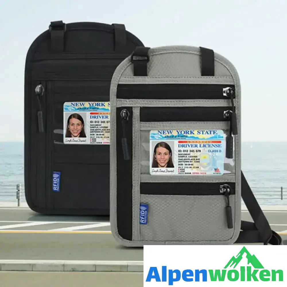 Alpenwolken - Reisehalstasche mit RFID-blockierendem Reisepasshalter