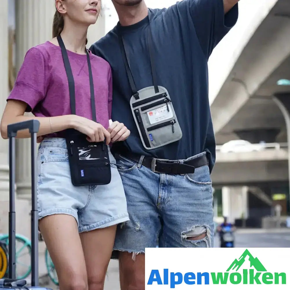 Alpenwolken - Reisehalstasche mit RFID-blockierendem Reisepasshalter