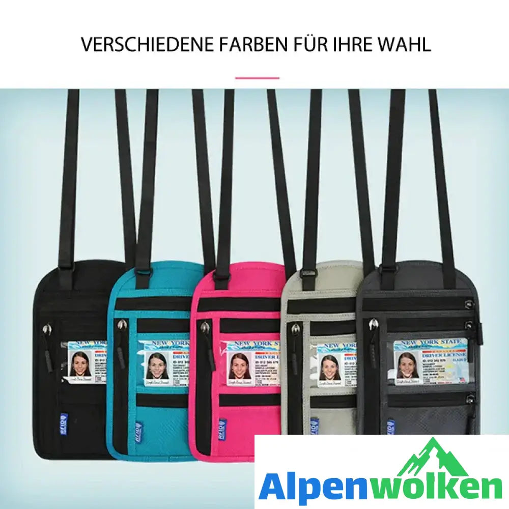 Alpenwolken - Reisehalstasche mit RFID-blockierendem Reisepasshalter