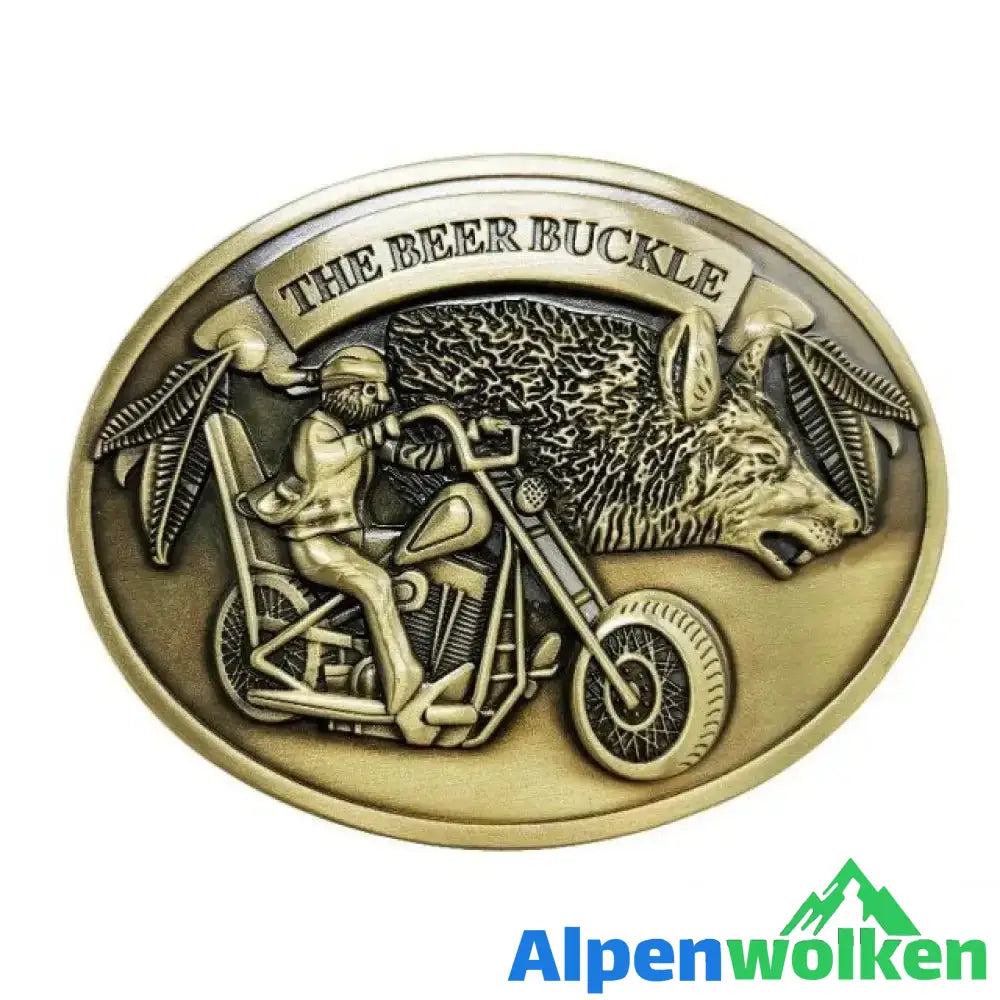 Alpenwolken - Retro Metall Bier Gürtelschnalle，befreien Hände Wolfskopf