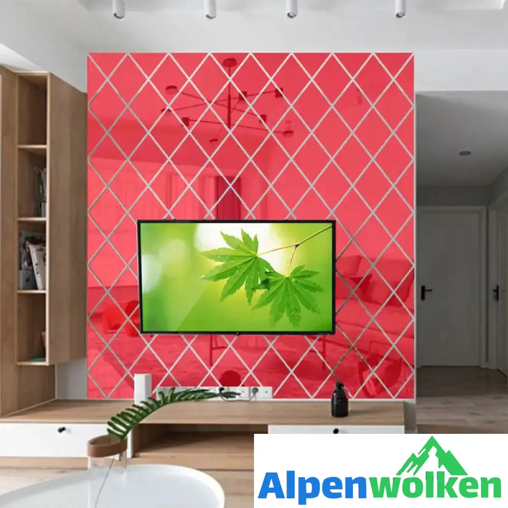 Alpenwolken - Rhombus Acryl Spiegel Wandaufkleber rot 50*100cm