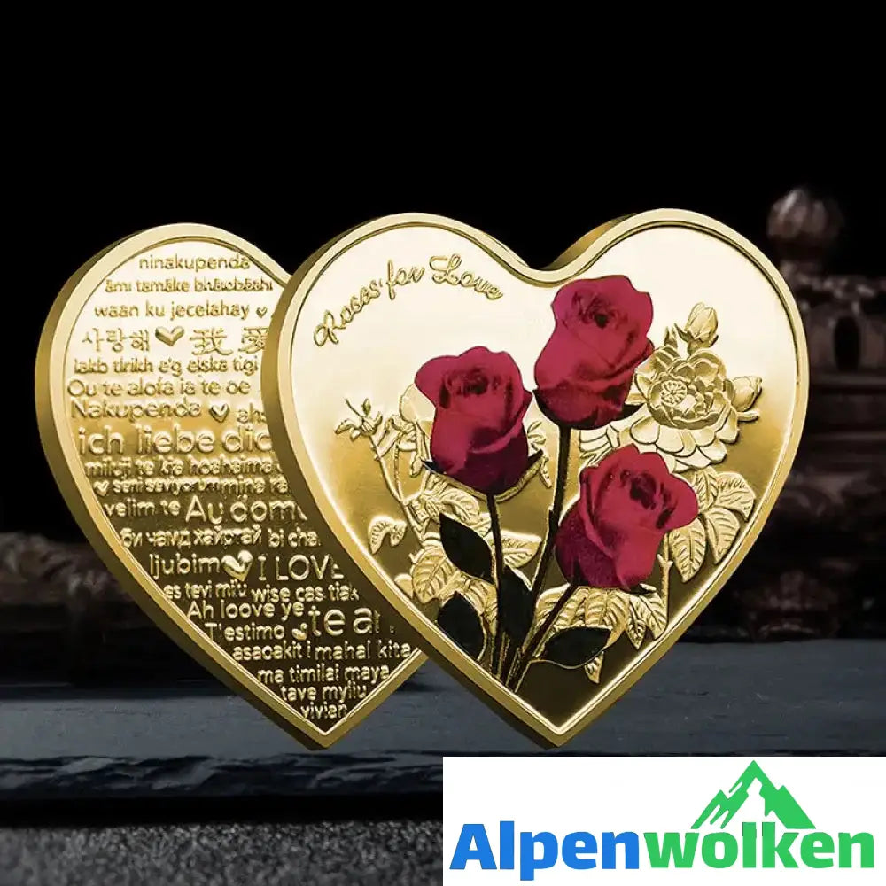 Alpenwolken - Rose Gedenkmünze in Herzform Gold