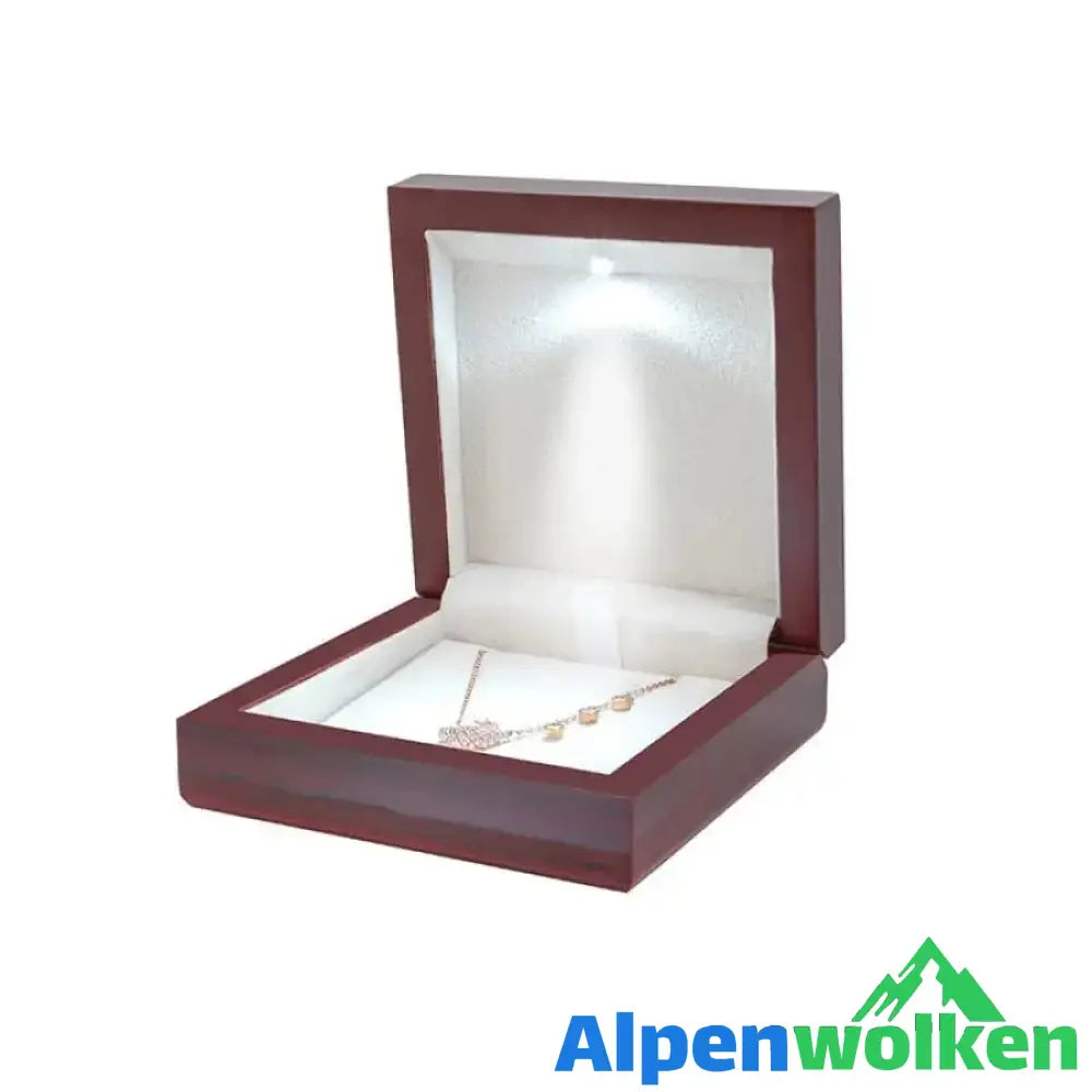 Alpenwolken - Rote LED-Lampe aus Holz Schmuckkästchen