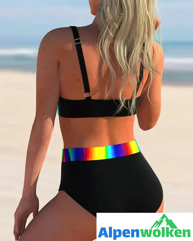 Alpenwolken - Rückenfreies Bikini-Set mit Regenbogen-Print