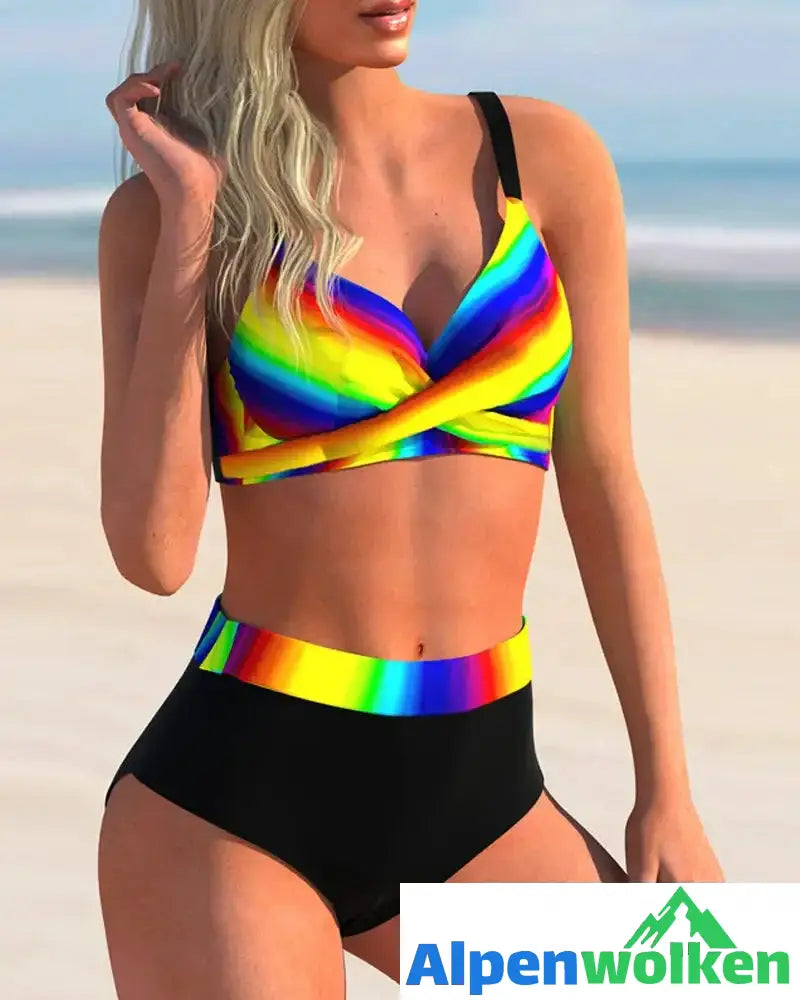 Alpenwolken - Rückenfreies Bikini-Set mit Regenbogen-Print