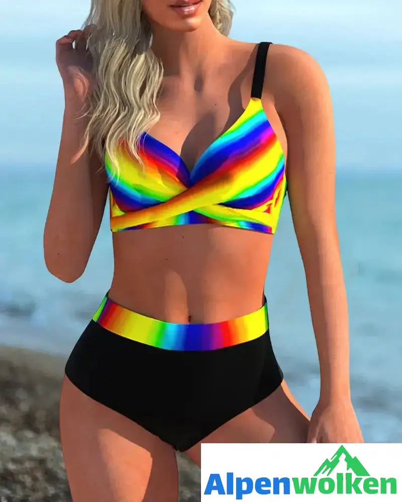 Alpenwolken - Rückenfreies Bikini-Set mit Regenbogen-Print