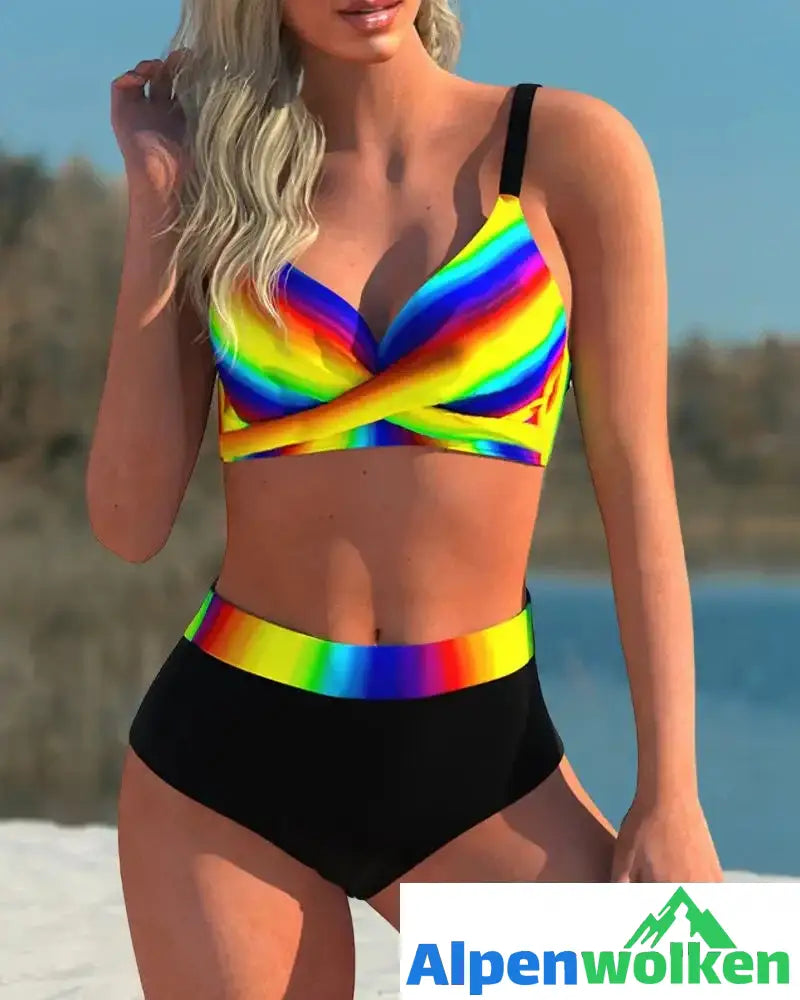 Alpenwolken - Rückenfreies Bikini-Set mit Regenbogen-Print