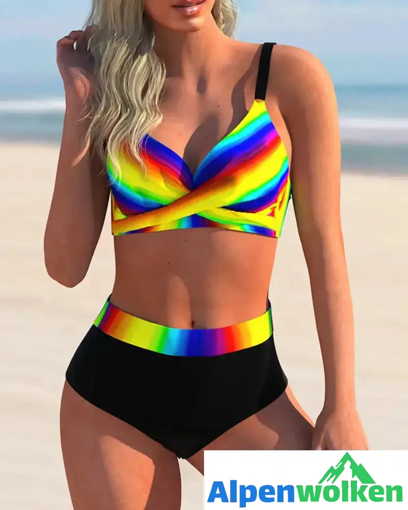 Alpenwolken - Rückenfreies Bikini-Set mit Regenbogen-Print Mehrfarbig