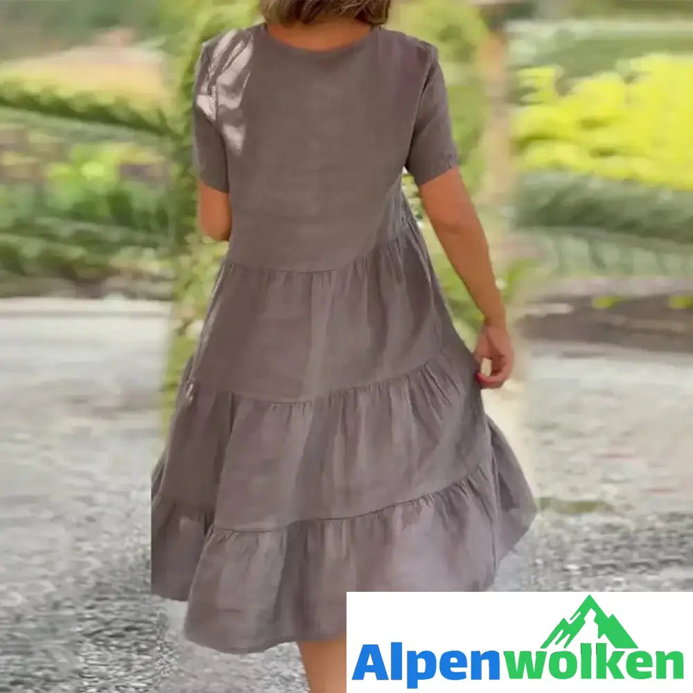 Alpenwolken - Schlichtes Kleid aus Baumwollleinen mit V-Ausschnitt