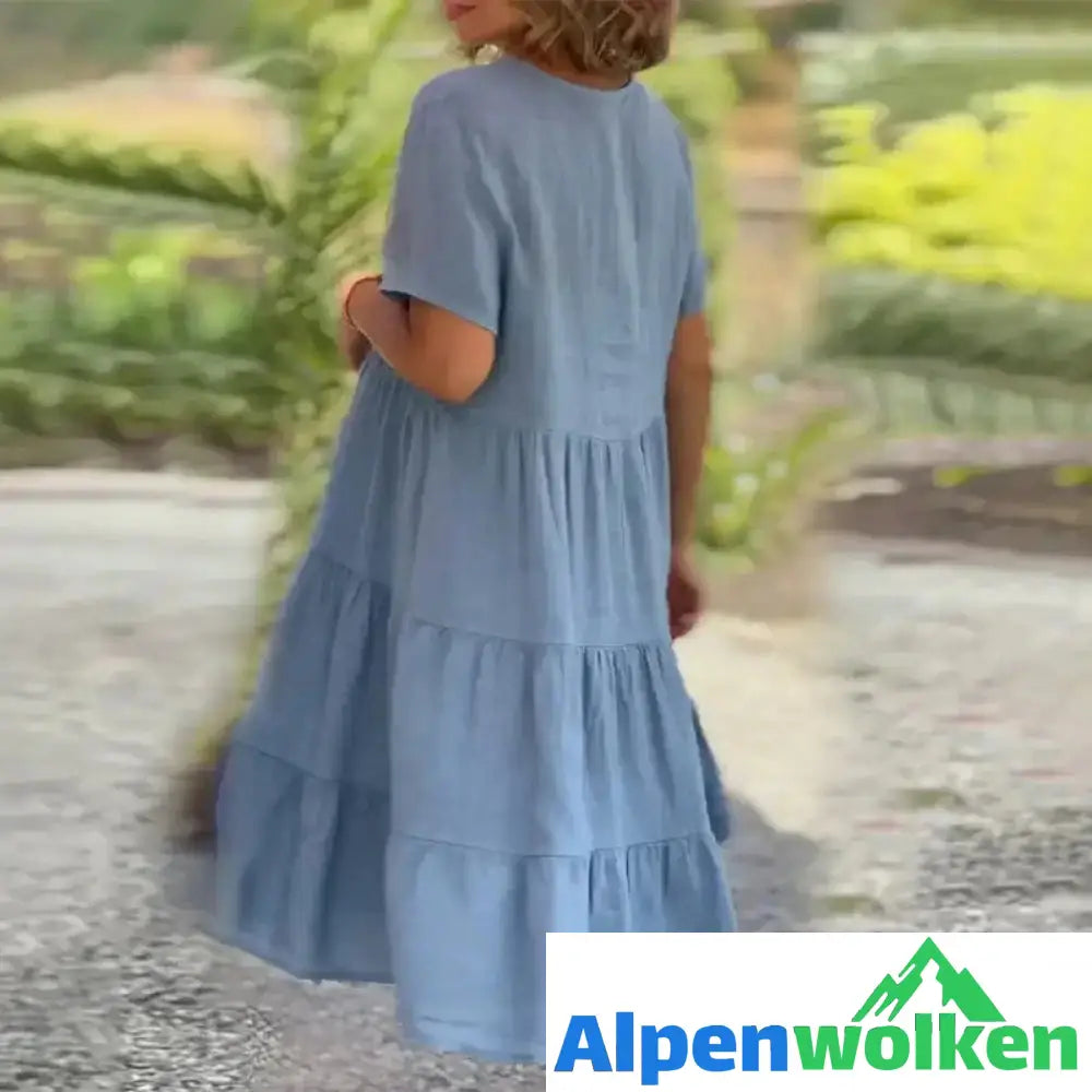 Alpenwolken - Schlichtes Kleid aus Baumwollleinen mit V-Ausschnitt