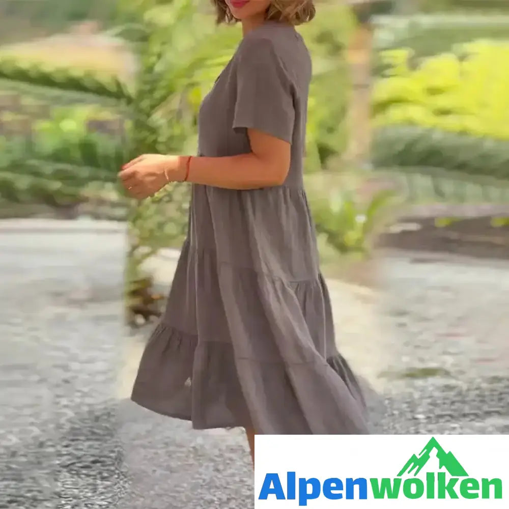 Alpenwolken - Schlichtes Kleid aus Baumwollleinen mit V-Ausschnitt