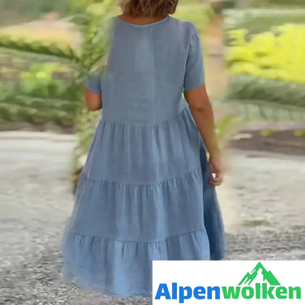 Alpenwolken - Schlichtes Kleid aus Baumwollleinen mit V-Ausschnitt