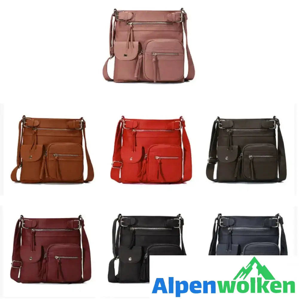 Alpenwolken - Schultertasche aus weichem Leder mit mehreren Taschen