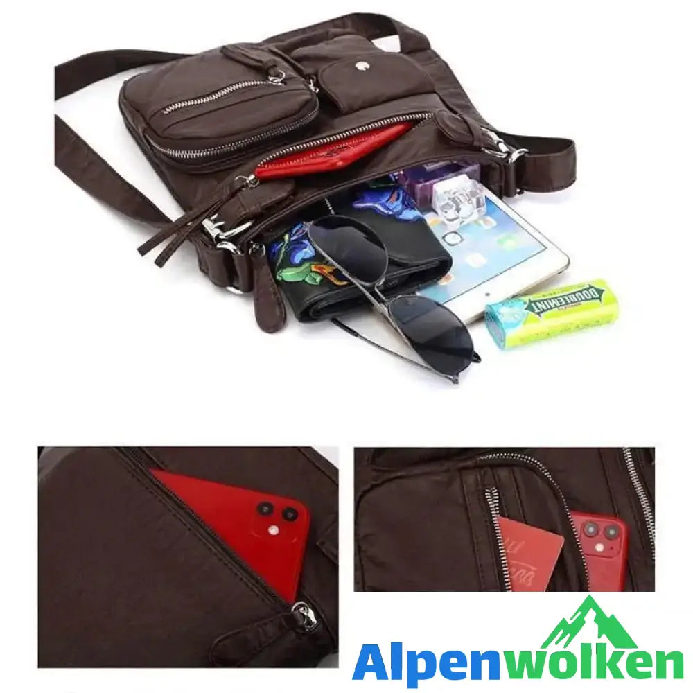 Alpenwolken - Schultertasche aus weichem Leder mit mehreren Taschen