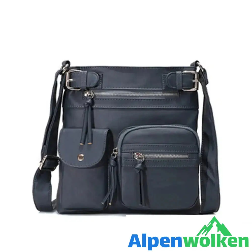 Alpenwolken - Schultertasche aus weichem Leder mit mehreren Taschen Blau