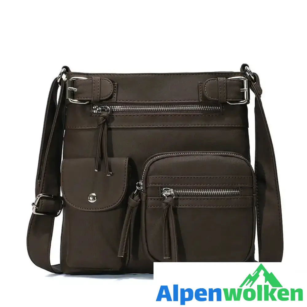 Alpenwolken - Schultertasche aus weichem Leder mit mehreren Taschen Dunkelbraun