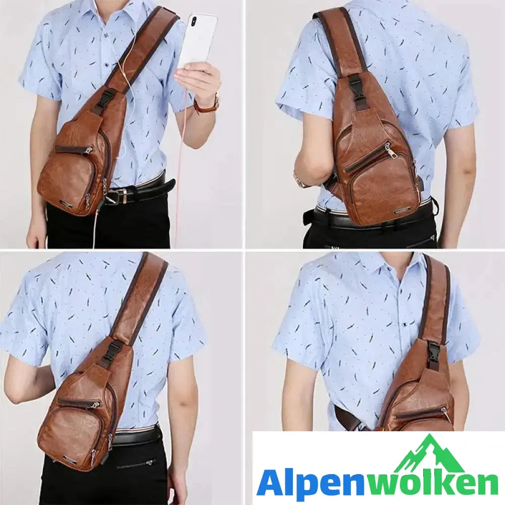 Alpenwolken - Schultertasche Crossbodytasche für Herren mit USB-Ladeanschluss