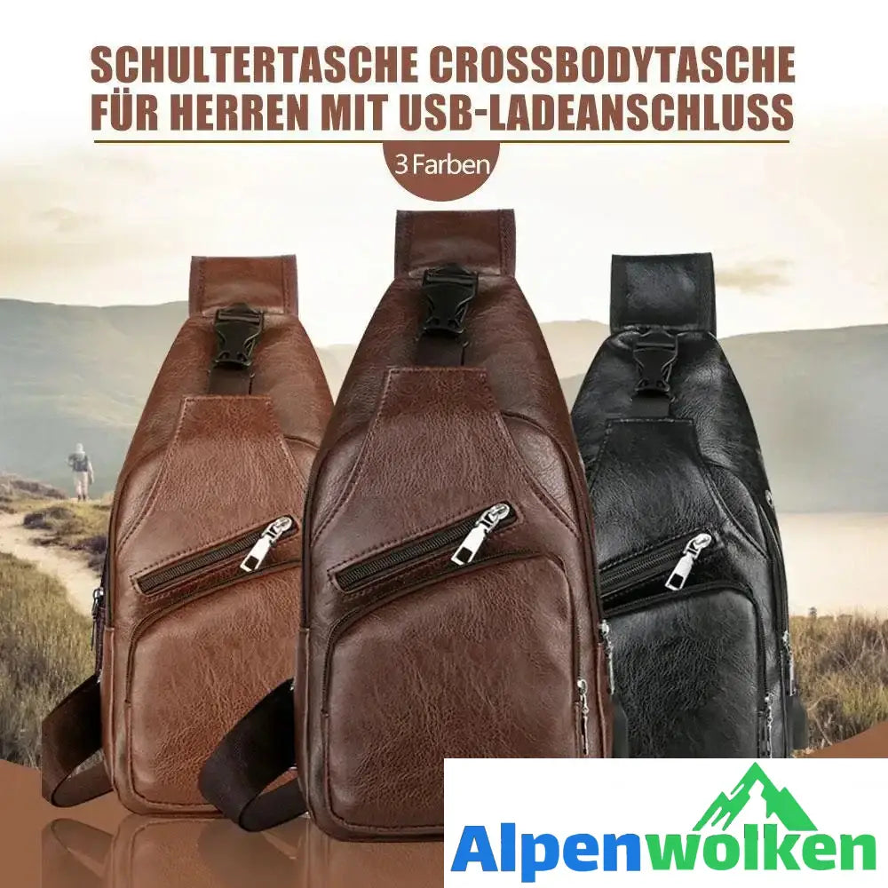 Alpenwolken - Schultertasche Crossbodytasche für Herren mit USB-Ladeanschluss